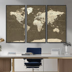 Vintage World Map Canvas Print | Framed Travel Map Wall Art for Couples
