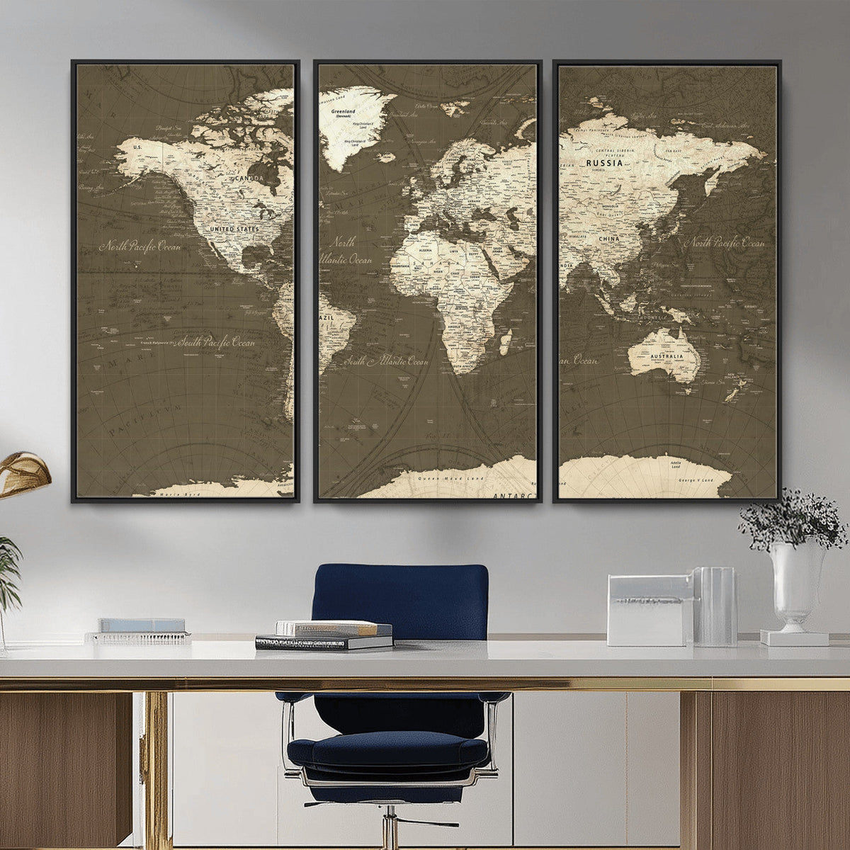 Vintage World Map Canvas Print | Framed Travel Map Wall Art for Couples