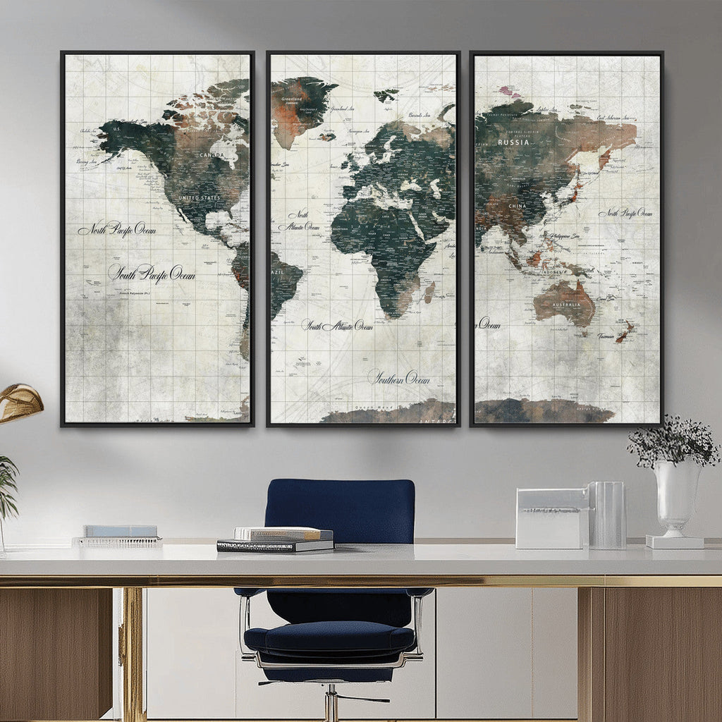 World Map Canvas Print | Framed Travel Map Wall Art for Couples