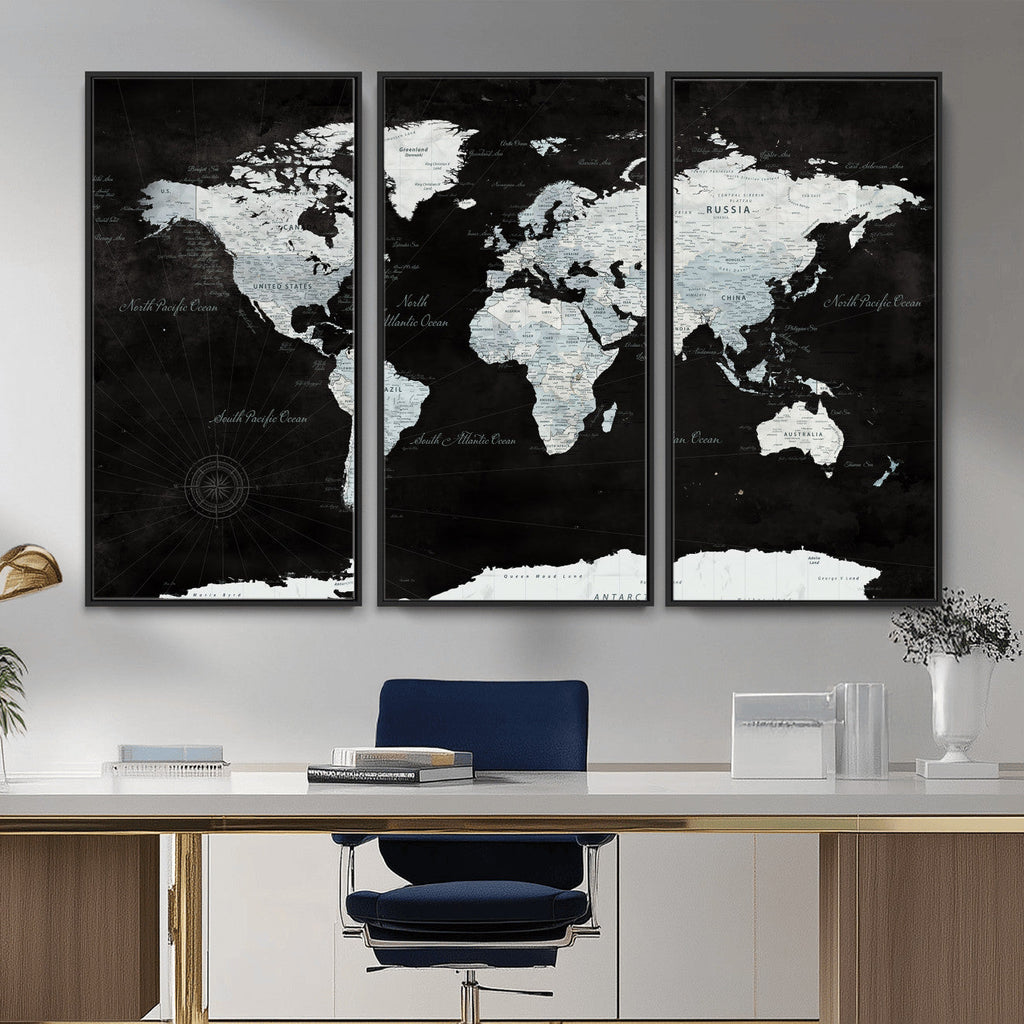 World Map Canvas Print | Framed Push Pin Wall Art, Color Splash Travel Map