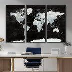 World Map Canvas Print | Framed Push Pin Wall Art, Color Splash Travel Map