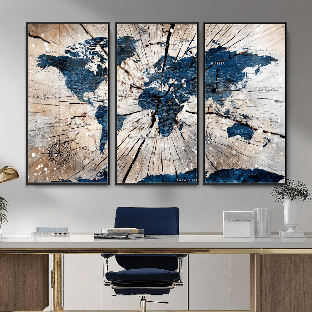Rustic World Map Canvas Print | Framed Wall Art for Couples