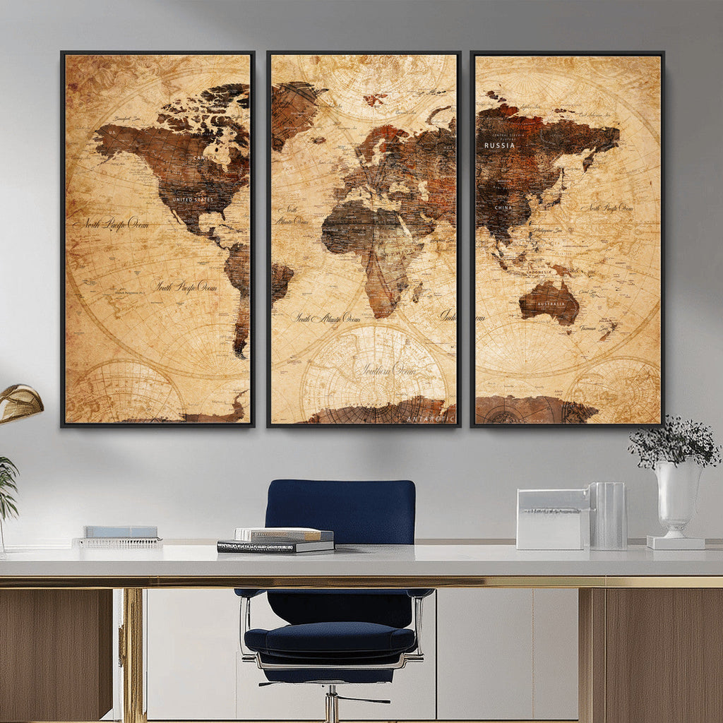 Modern Red and Gray World Map Canvas Print | Framed Wall Art