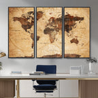 Modern Red and Gray World Map Canvas Print | Framed Wall Art
