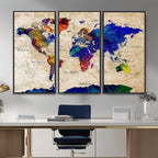 Watercolor World Map Canvas Print | Framed Wall Art for Couples