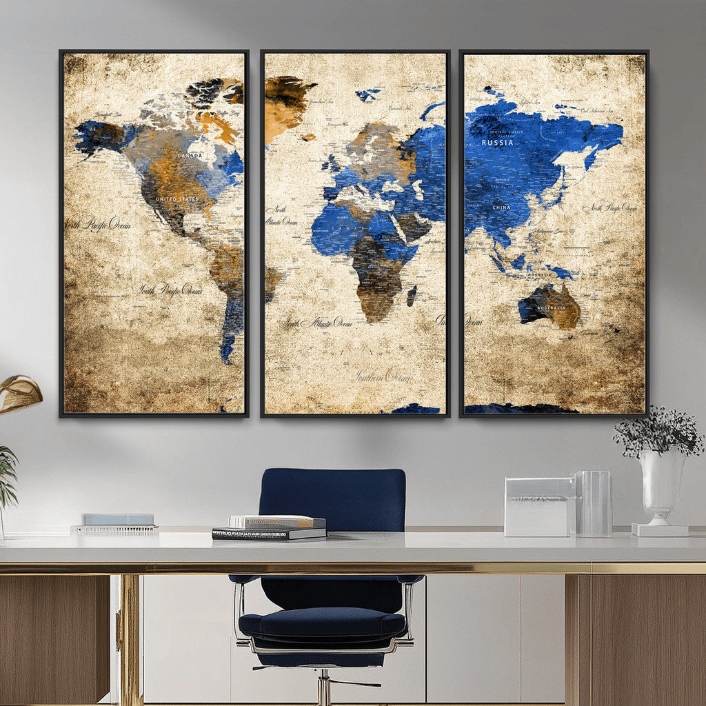 World Map Canvas Print | Colorful Abstract Travel Map, Framed Wall Art