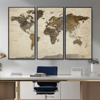 Vintage World Map Canvas Wall Art | Framed Antique Style Travel Map