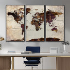 World Map Canvas Triptych | Colorful Global Wall Art for Living Rooms