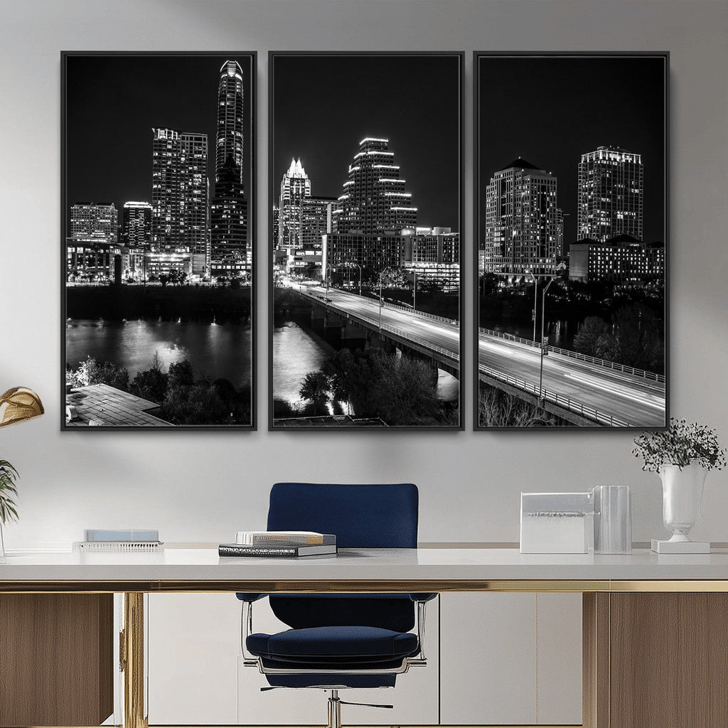 Austin Skyline Wall Art Canvas Print, Austin Downtown Night Cityscape