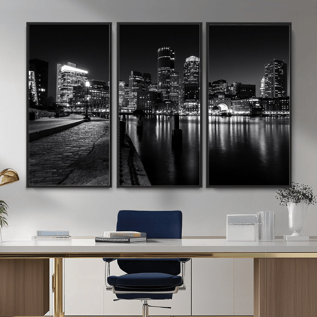 Boston Wall Art Canvas Print, Boston City Downtown Night Cityscape