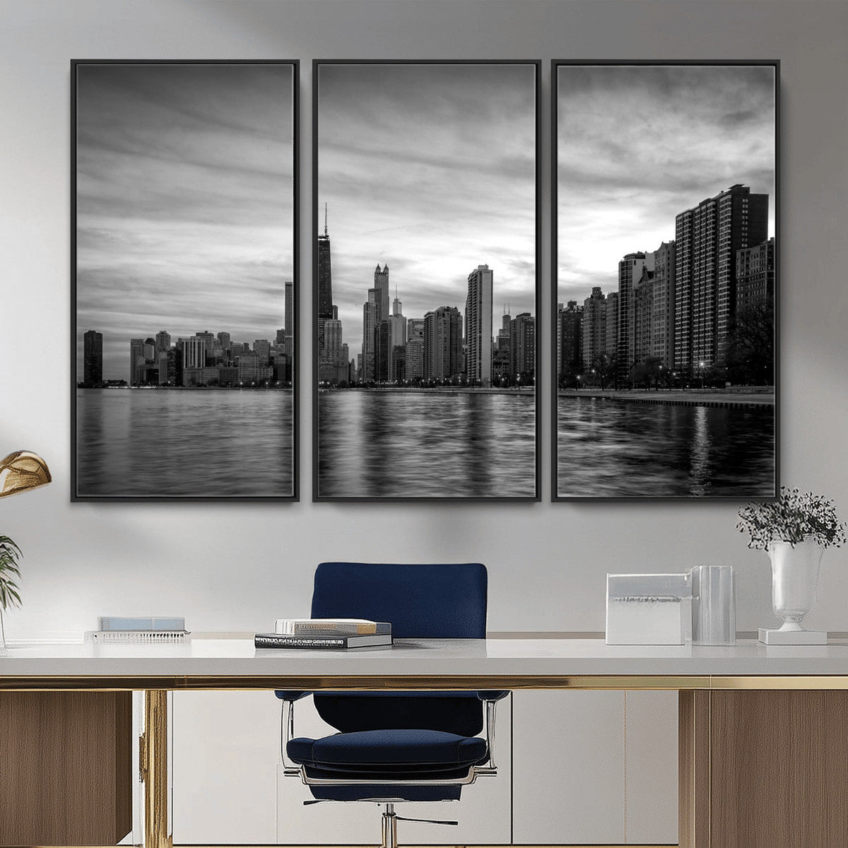 Chicago Wall Art Canvas Print, Chicago City Downtown Night Cityscape