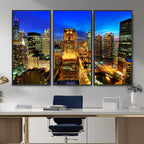 Chicago Wall Art Canvas Print - Chicago City Downtown Night Cityscape