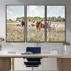 Texas Longhorn Cattle Wall Art Canvas Print, Western Ranch Landscape Decor