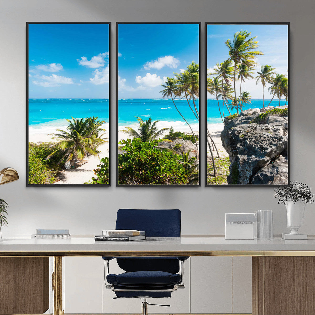 Tropical Beach Wall Art Canvas Print, Palm Tree Ocean Landscape Photography
