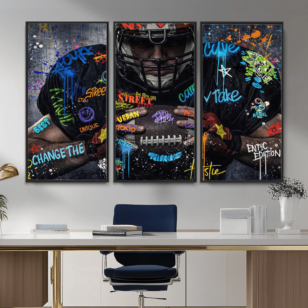 Graffiti American Football Player Street Art Wall Art Canvas Print