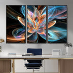 Fractal Lotus Canvas Wall Art, Blue Orange Glowing Flower Abstract Print