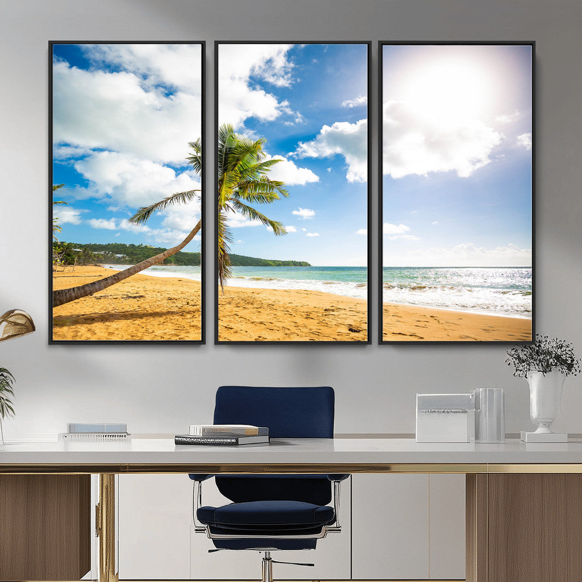 Tropical Beach Canvas Wall Art, Palm Tree Ocean Photo Print, Coastal Living Room Decor