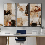 Blue Teal Abstract Canvas Wall Art, Modern Brushstroke Style Print, Navy Orange Contemporary Decor