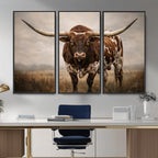 Texas Longhorn Wall Art Canvas Print | Brown Horned Bull Rustic Western Decor