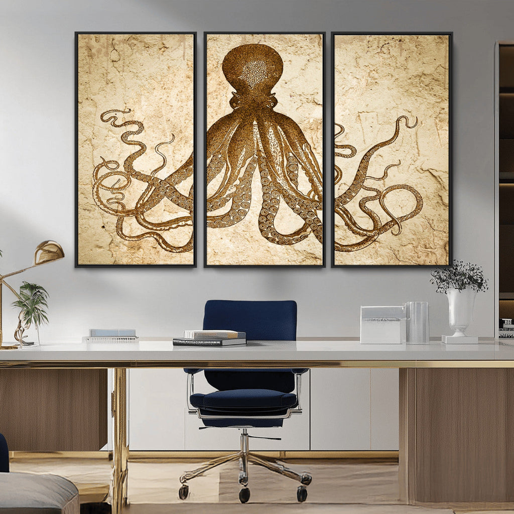 Sepia Octopus Wall Art Abstract Animal Canvas Print