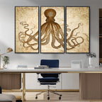 Sepia Octopus Wall Art Abstract Animal Canvas Print