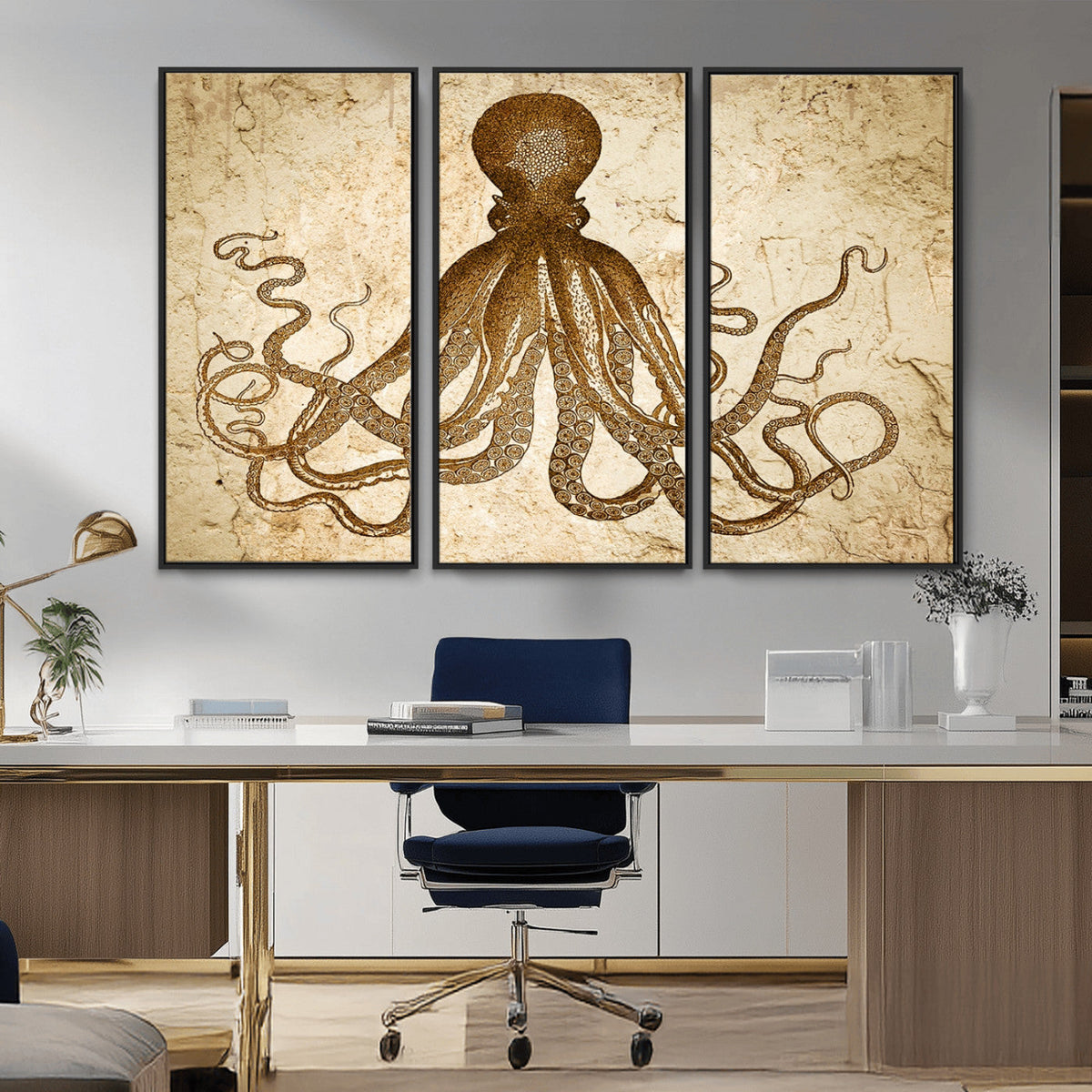 Sepia Octopus Wall Art Abstract Animal Canvas Print