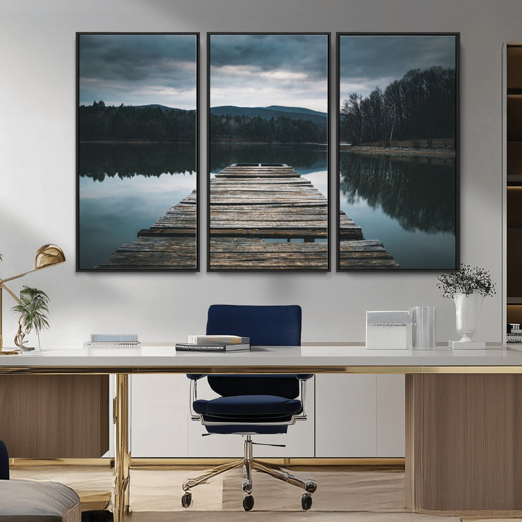 Wooden Bridge Near Lake Wall Art Canvas Print