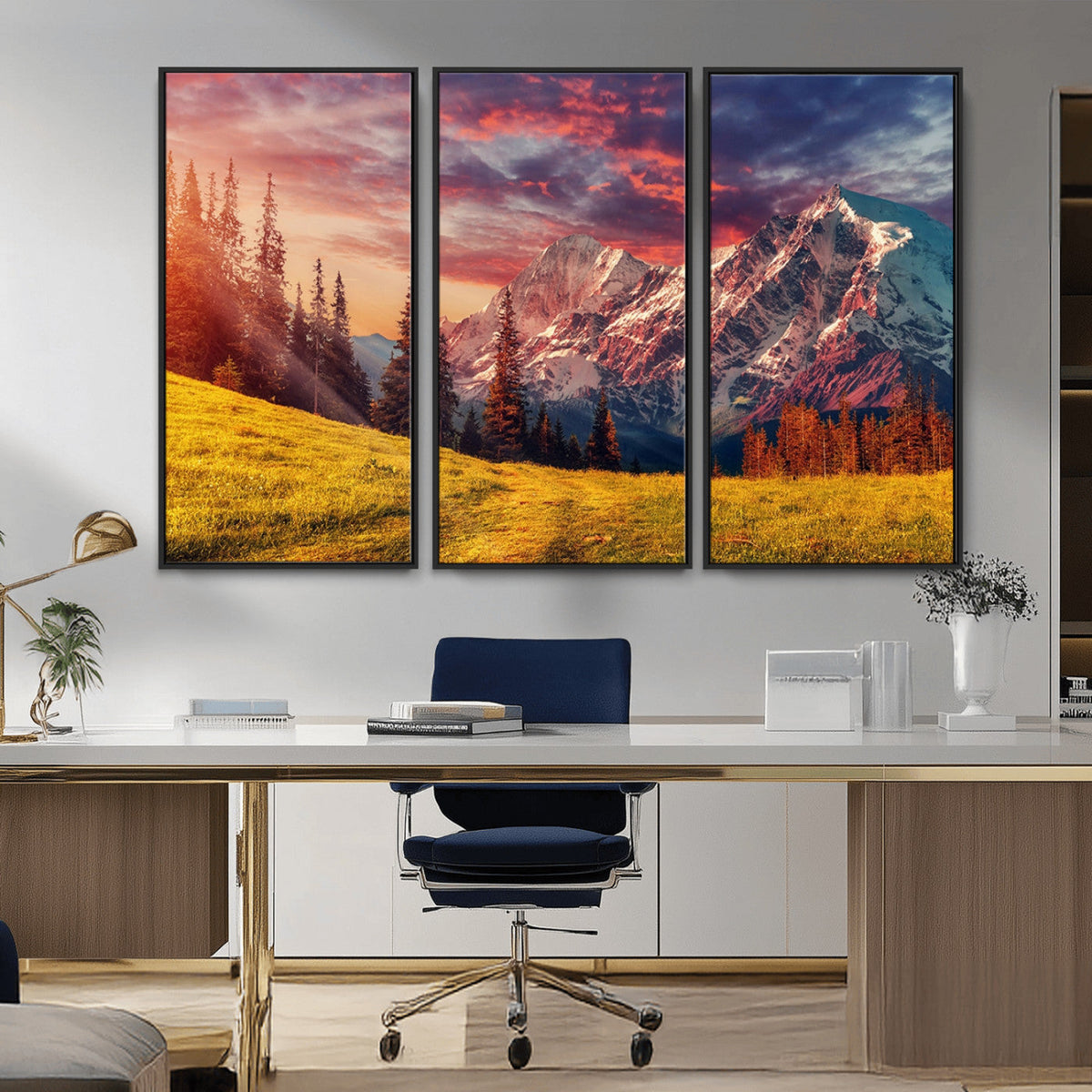 Mountain and Daylight Red Sunset Wall Art Canvas Print