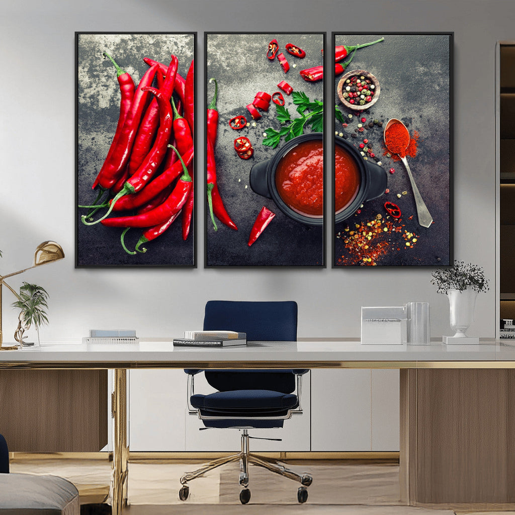 Red Chili Peppers Wall Art Kitchen Artwork Canvas Print