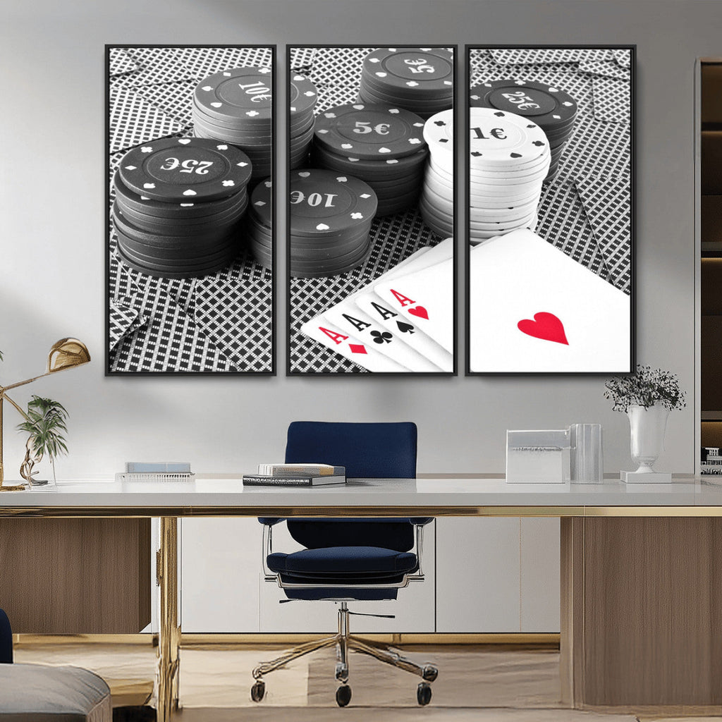 Poker Game Cards Wall Art Canvas, Multi Panel Wall Art
