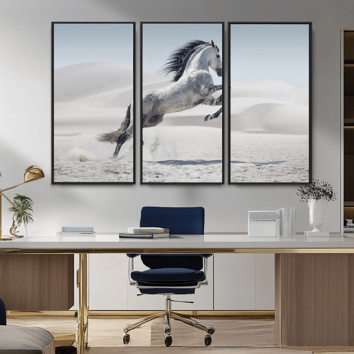 Prancing Horse Desert Large Wall Art Canvas Print, Majestic Horse Animal Artwork