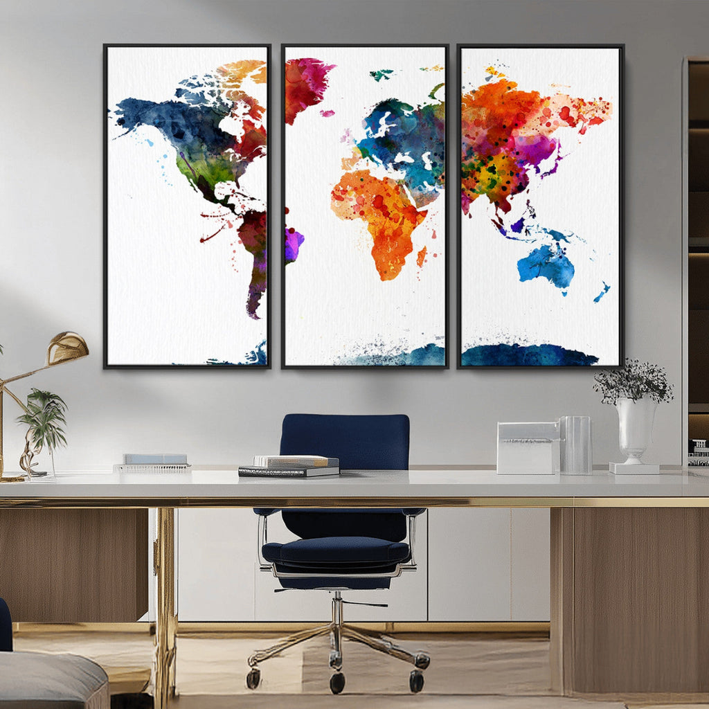 Bold Colorful World Map Canvas Print | Detailed Map of the World Wall Art