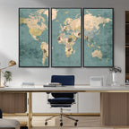 Classic World Map Canvas Print | Framed Vintage Map Wall Art