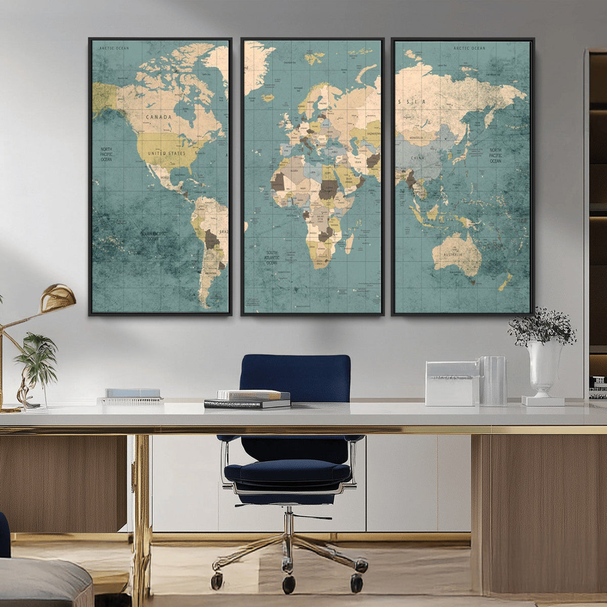 Classic World Map Canvas Print | Framed Vintage Map Wall Art