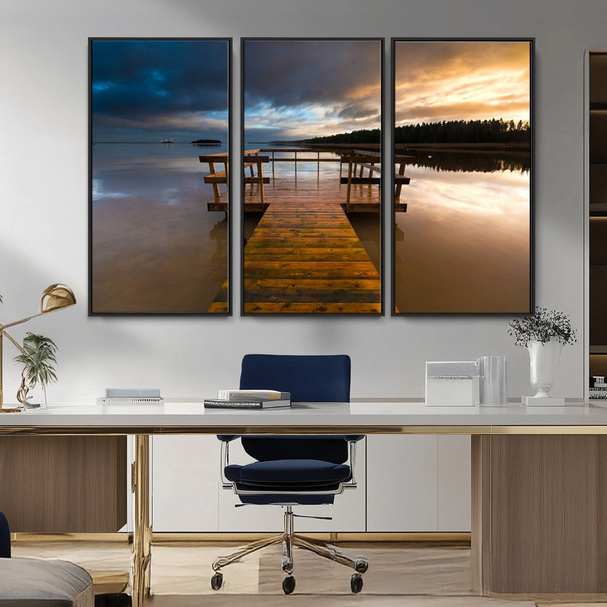 Serene Lake Pier at Sunset Canvas Print | Landscape Wall Art | Ready to Hang