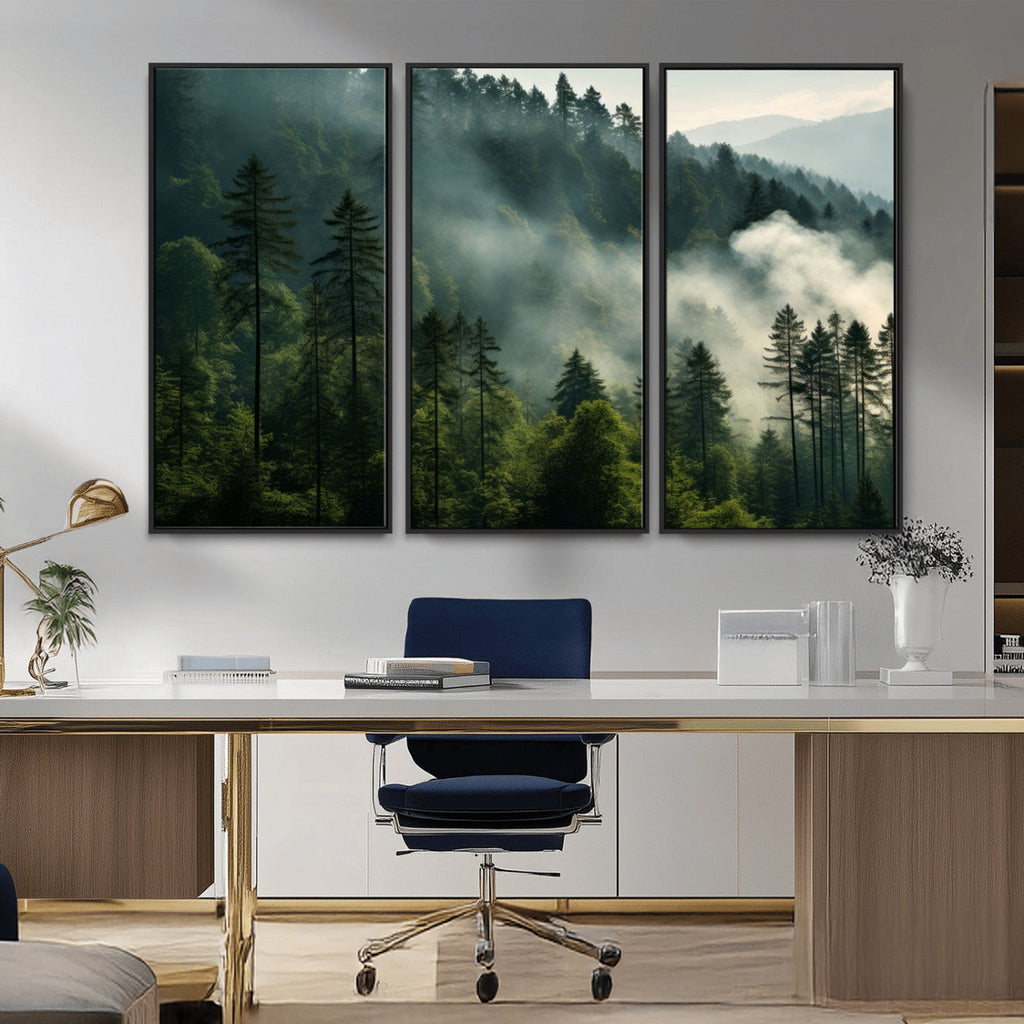 Misty Forest Wall Art Premium Canvas Print, Foggy and Serene Atmosphere