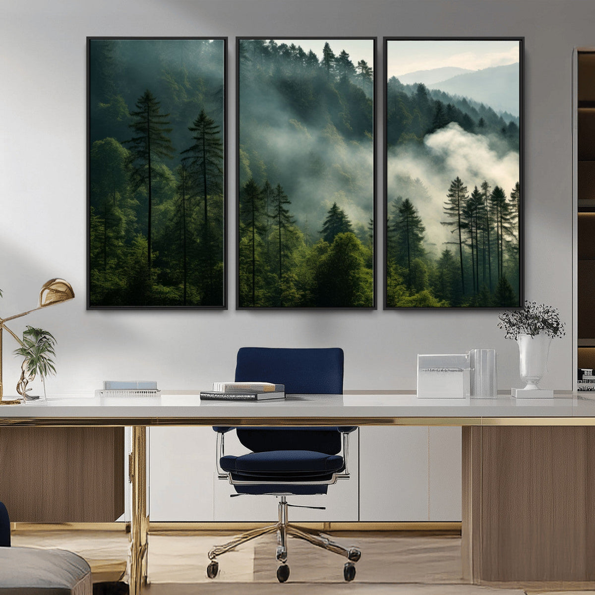 Misty Forest Wall Art Premium Canvas Print, Foggy and Serene Atmosphere