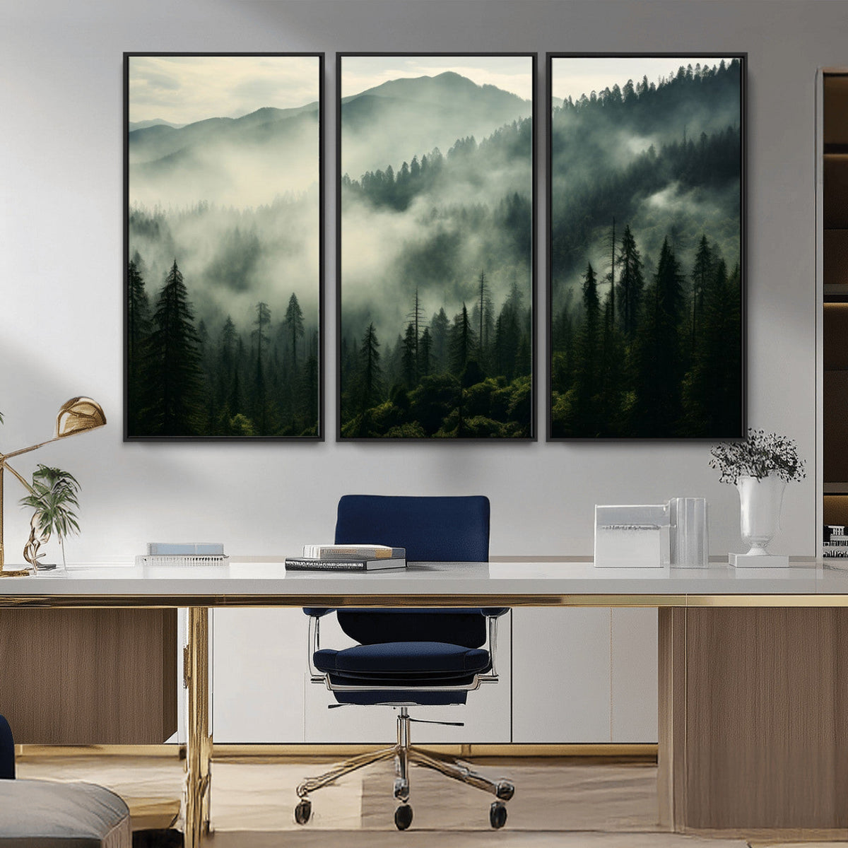 Captivating Misty Forest Wall Art Premium Canvas Print, A Foggy and Serene Atmosphere