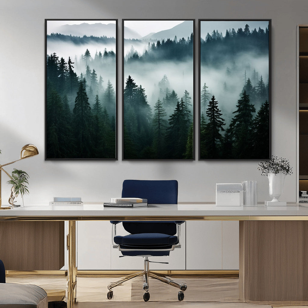 Captivating Misty Forest Wall Art Canvas, Premium Canvas Print of a Foggy and Serene Atmosphere