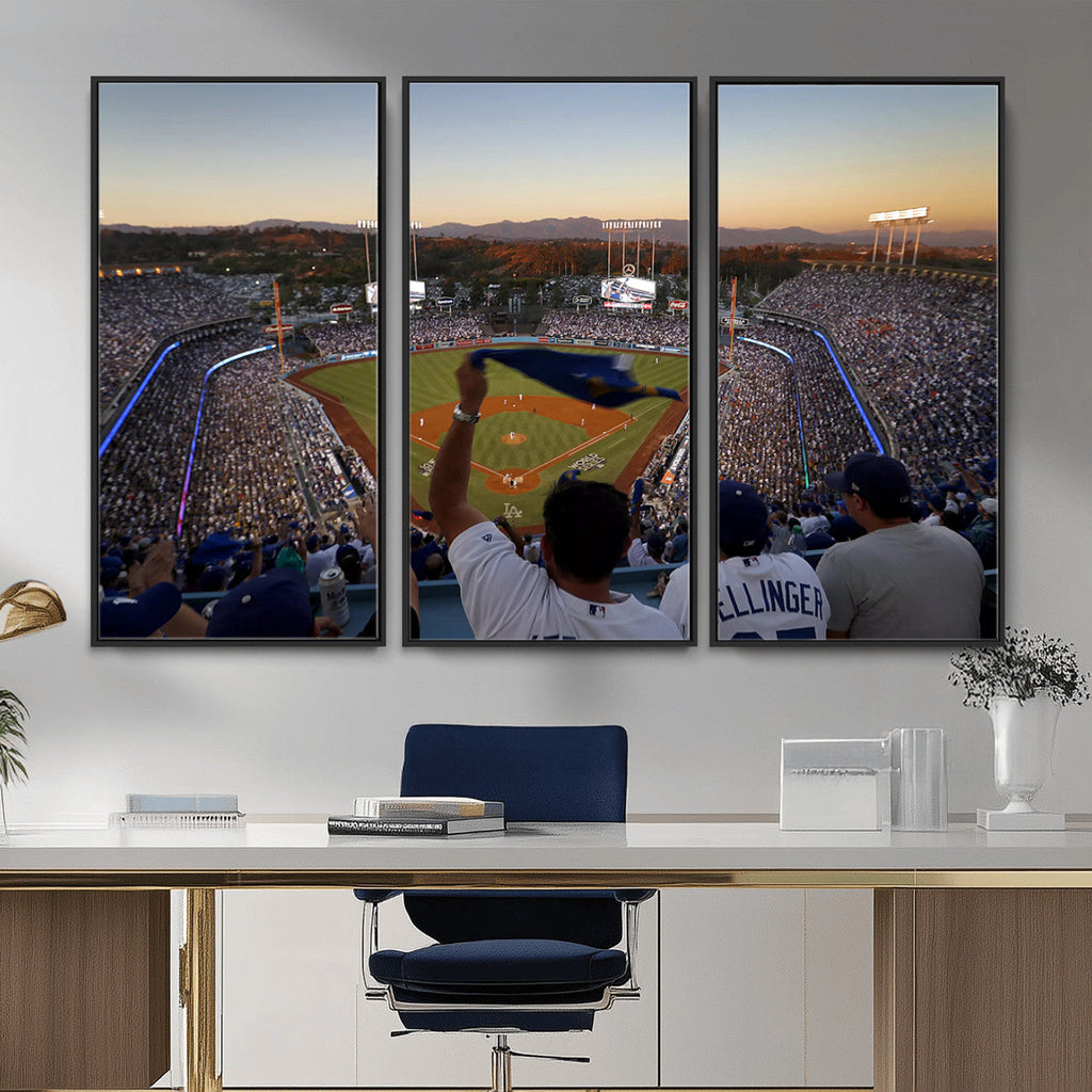 Dodger Stadium Sunset Game Triple Canvas Wall Art, Los Angeles Dodgers MLB Match