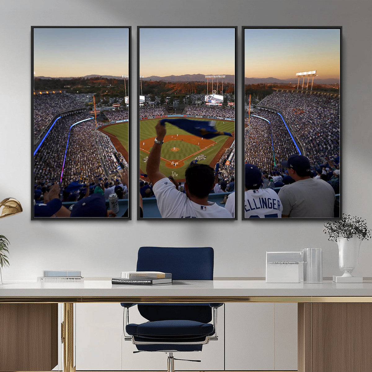 Dodger Stadium Sunset Game Triple Canvas Wall Art, Los Angeles Dodgers MLB Match