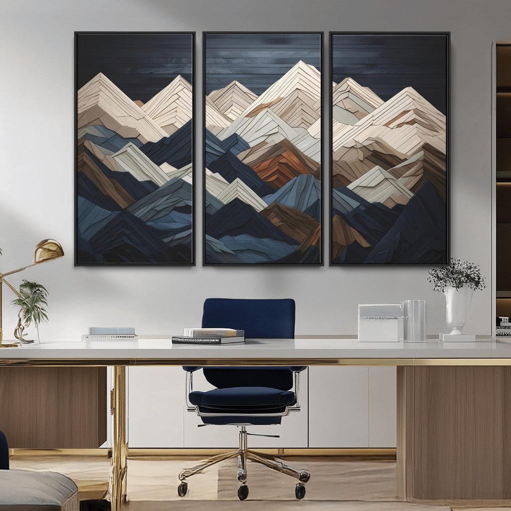 Rustic Mountain Landscape Wall Art Canvas Print, Framed 3D Wooden Effect Mountain Art