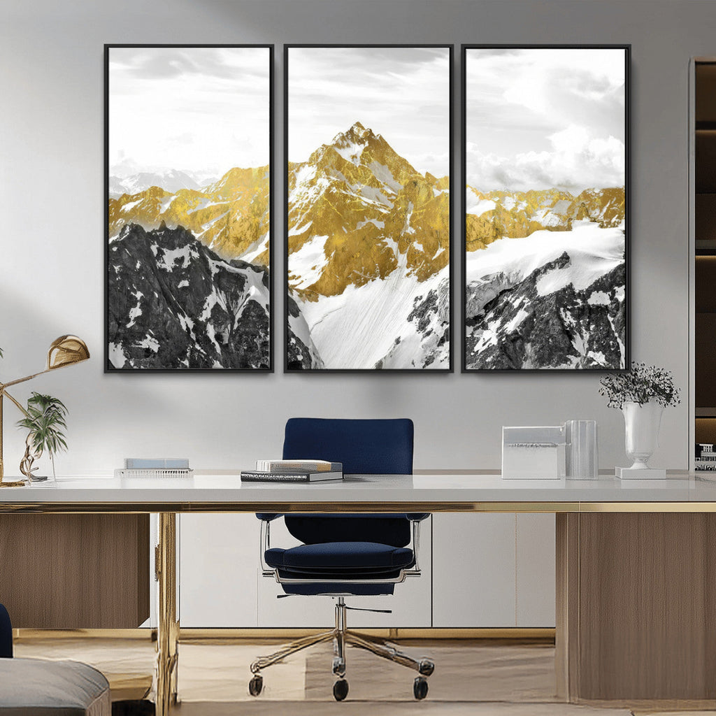 Gold Abstract Mountains Wall Art Print on Canvas, Nature Wall Art Print