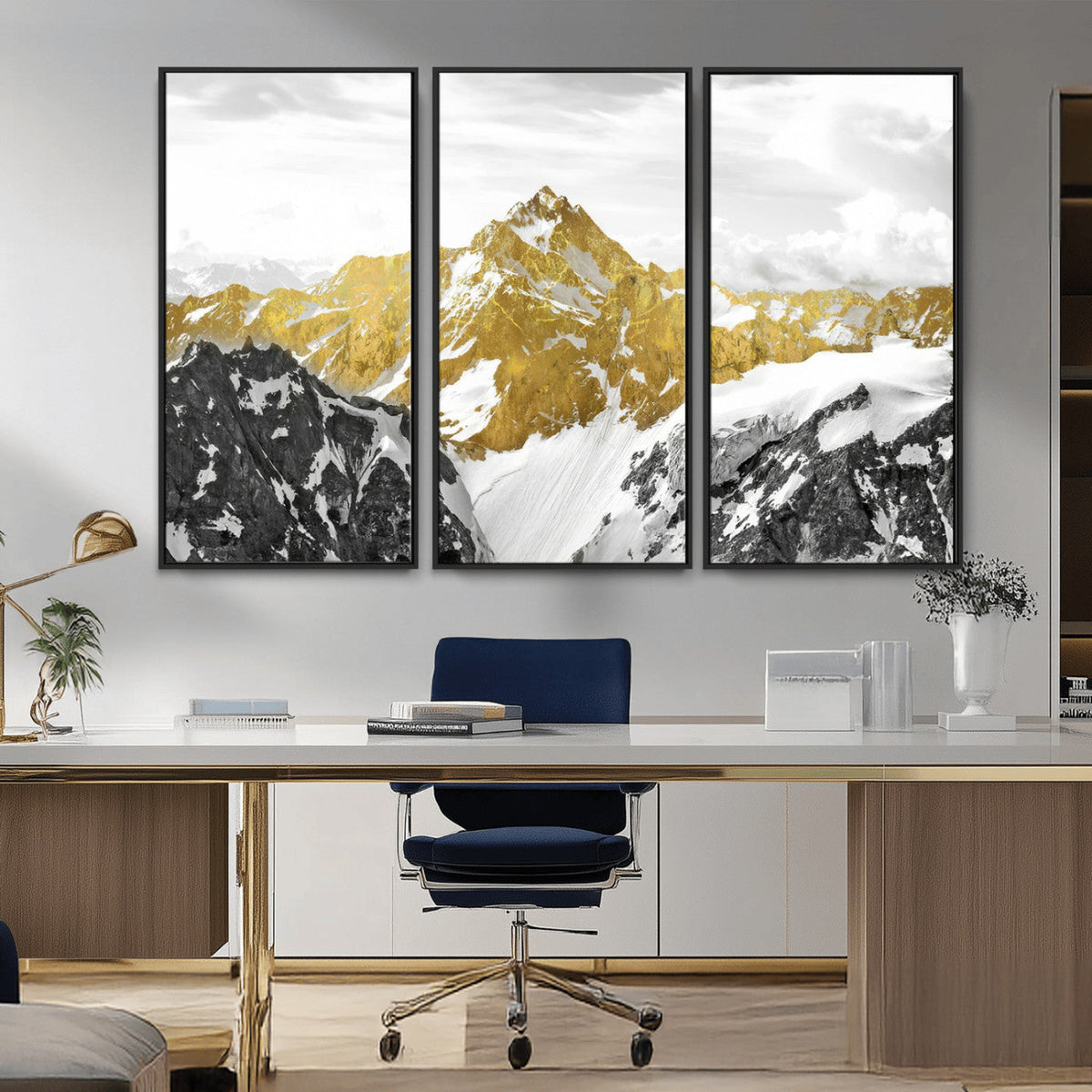 Gold Abstract Mountains Wall Art Print on Canvas, Nature Wall Art Print