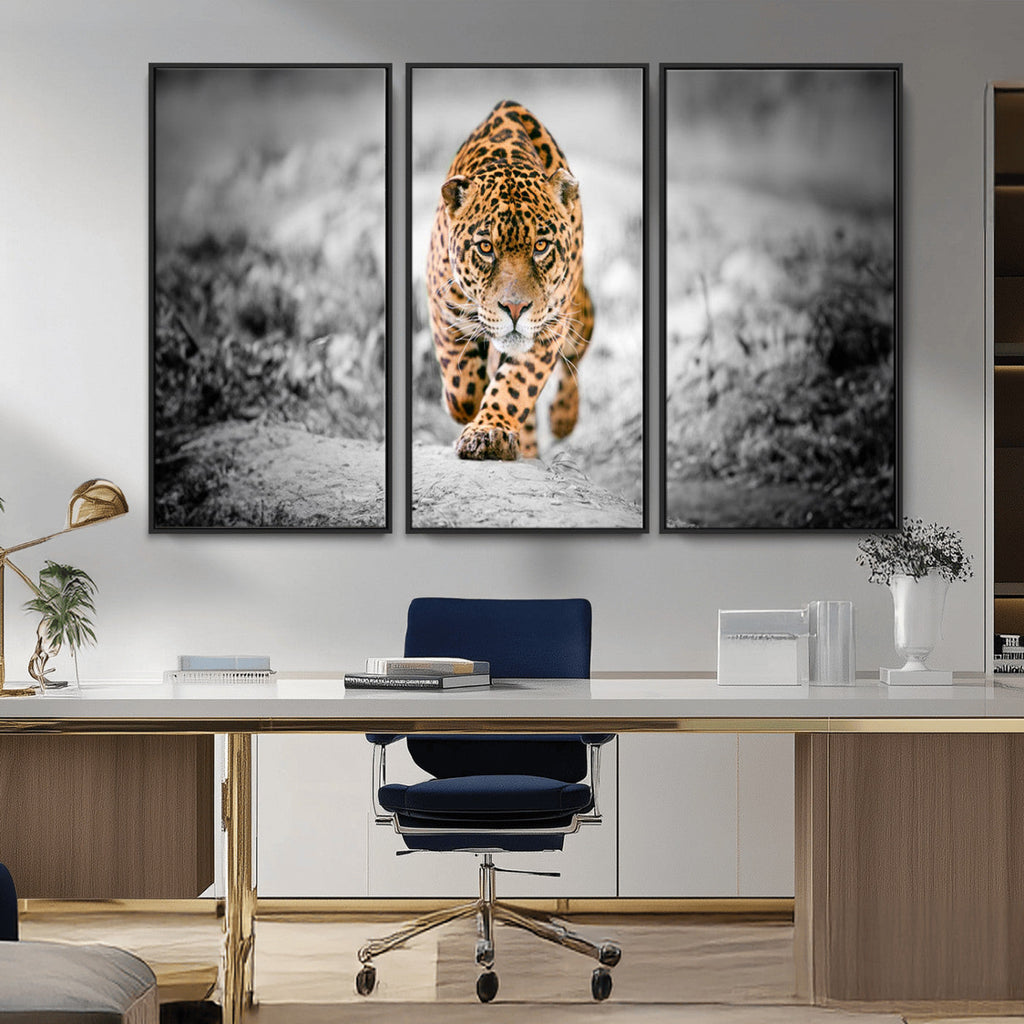 Jaguar Wall Art Canvas Print, Majestic Big Cat in Focused Pursuit