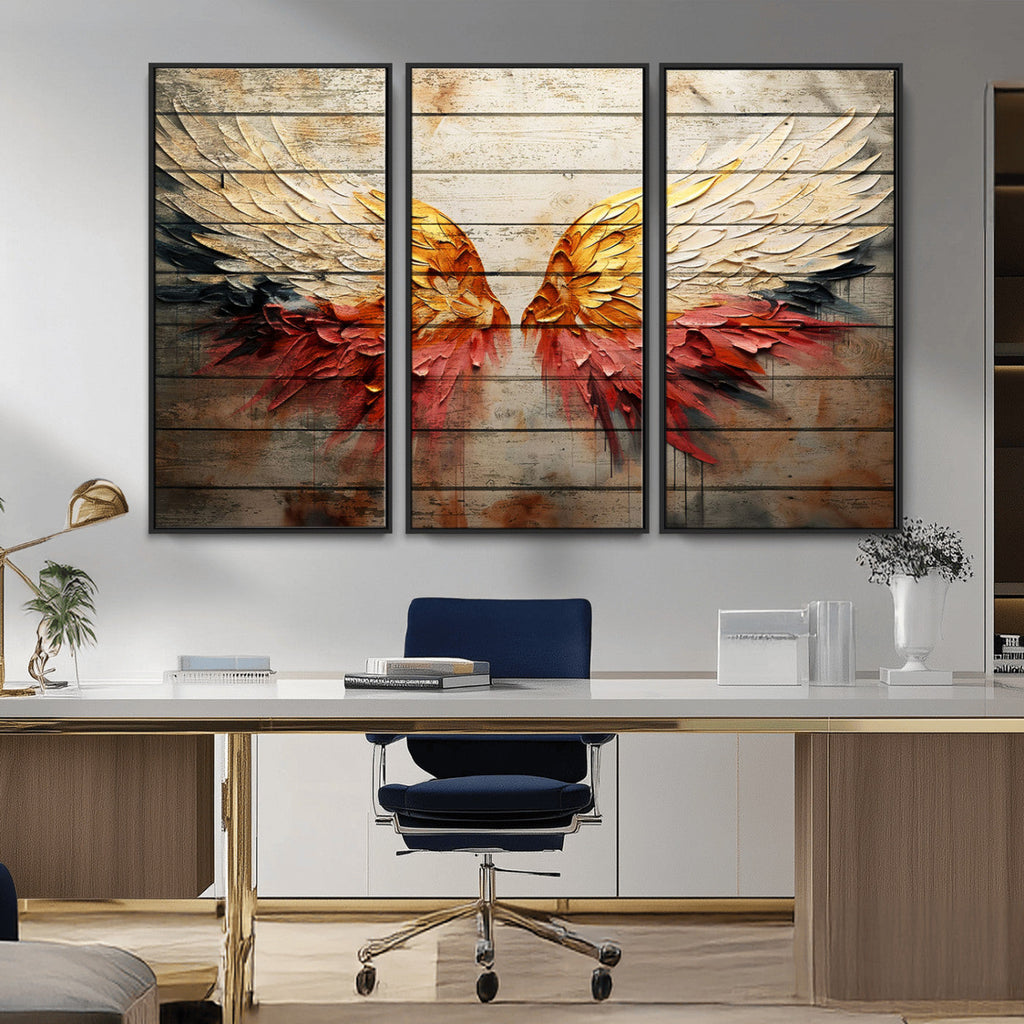 Abstract Angel Wings Canvas Wall Art, Modern Angelic Wings Decor, Framed and Ready to Hang