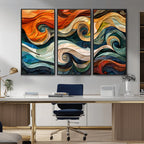 Abstract Wave Wall Art, Ready to Hang Framed Canvas Print | Extra Large 3 Piece Canvas Wall Art