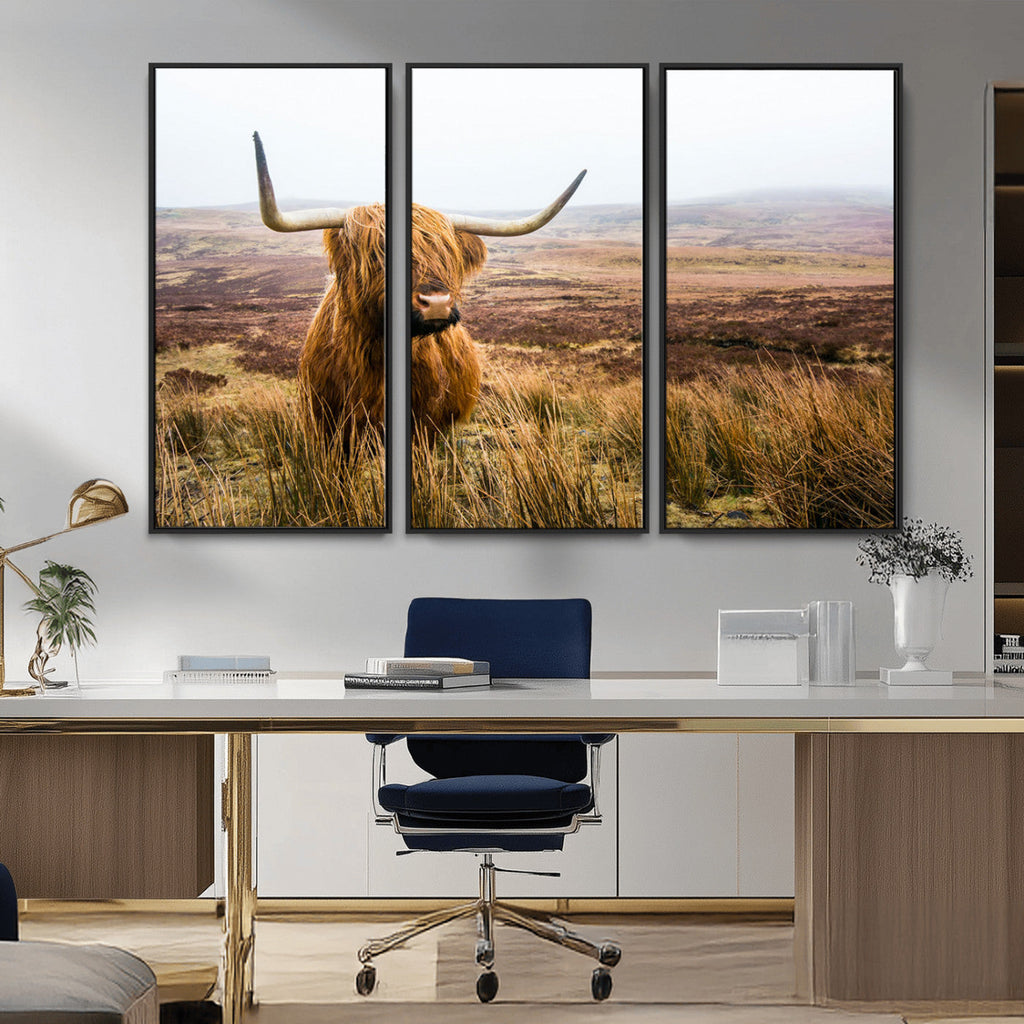 Scottish Highland Cow Canvas Wall Art, Rustic Farmhouse Decor