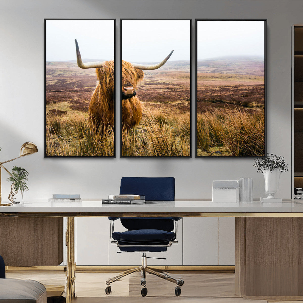 Scottish Highland Cow Canvas Wall Art, Rustic Farmhouse Decor