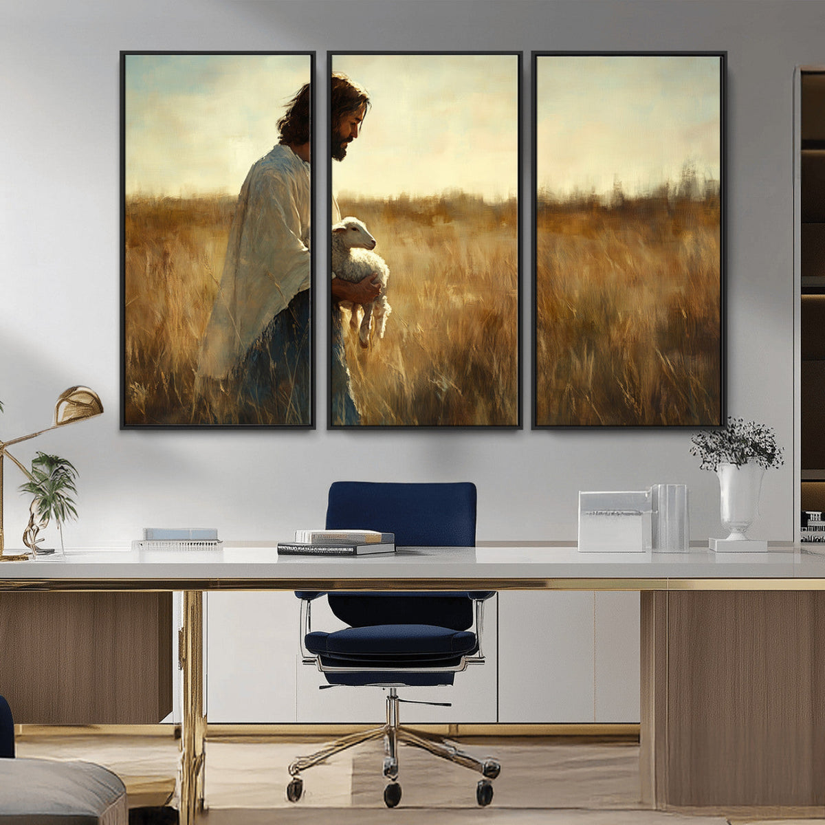Jesus the Good Shepherd Wall Art Canvas Print, Inspirational Christian Religious Print for Prayer Room